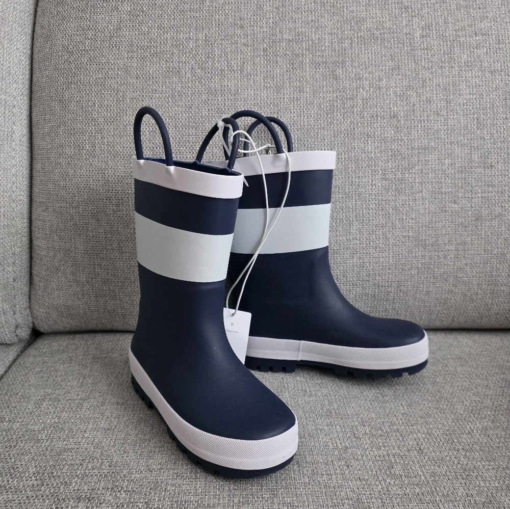 NeW Carter's Navy and White Striped Kids Rain Boots SIZE 9